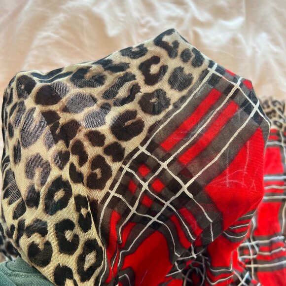 Express Plaid Leopard Print Square Scarf - Picture 3 of 3